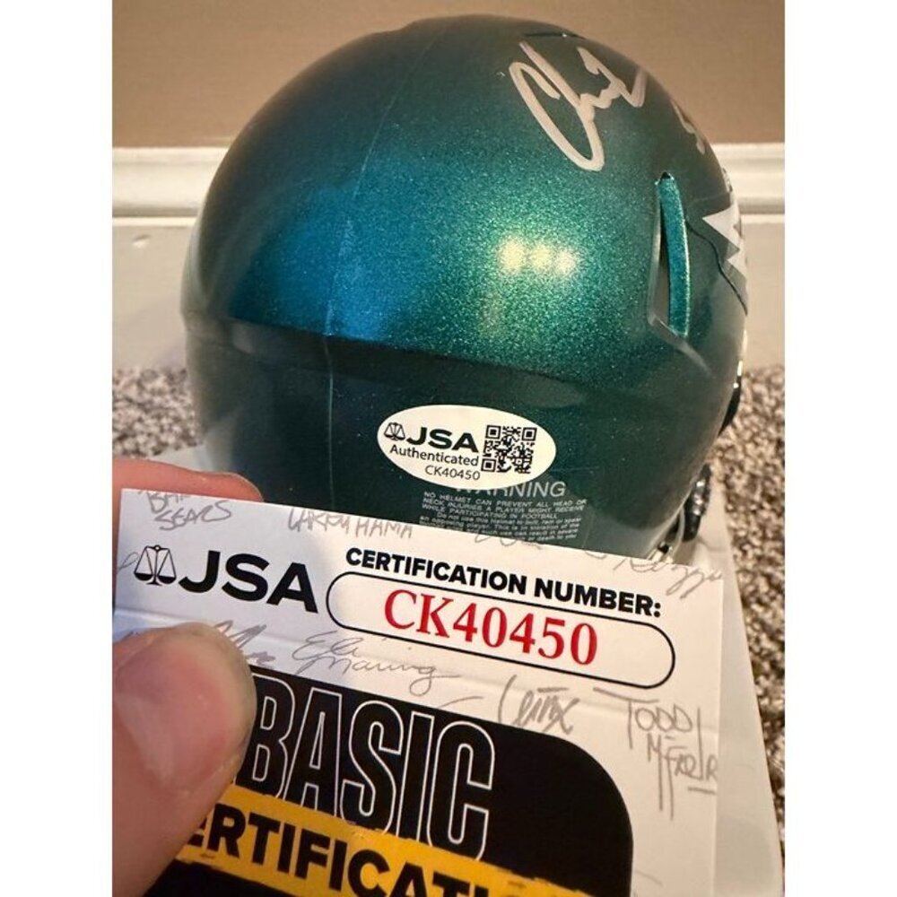 Chris Long signed SB LII Champs autographed Philadelphia Eagles Mini Helmet JSA - Picture 3 of 3